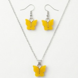 Vibrant Acrylic Butterfly Necklace & Earring Set