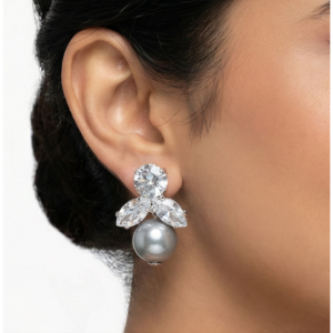 Grey Pearl & Marquise Crystal Floral Stud Earrings