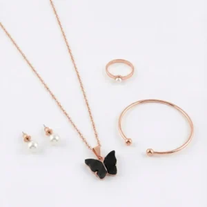 Noir Butterfly Rose Gold Jewellery Set