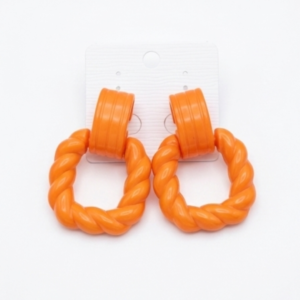 Vibrant Retro-Style Glossy Acrylic Twisted Rope Hoop Earrings with Ribbed Top Stud