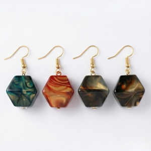 "The Geo-Luxe Collection: Hexagonal Marble Drop Earrings