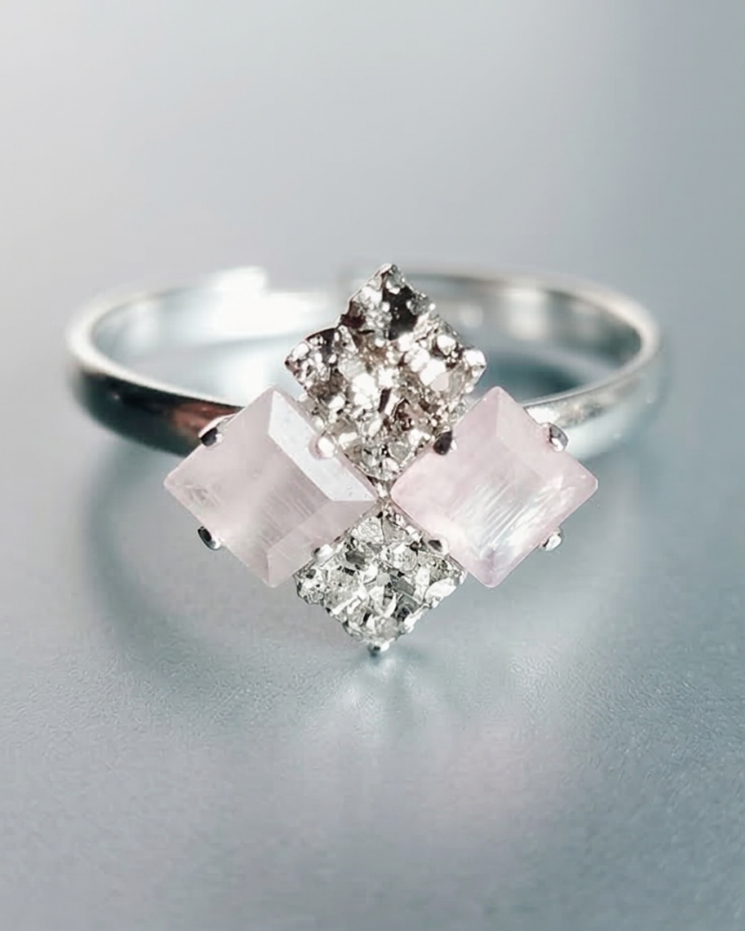 Adjustable Pink & Clear Rhombus Cluster Ring