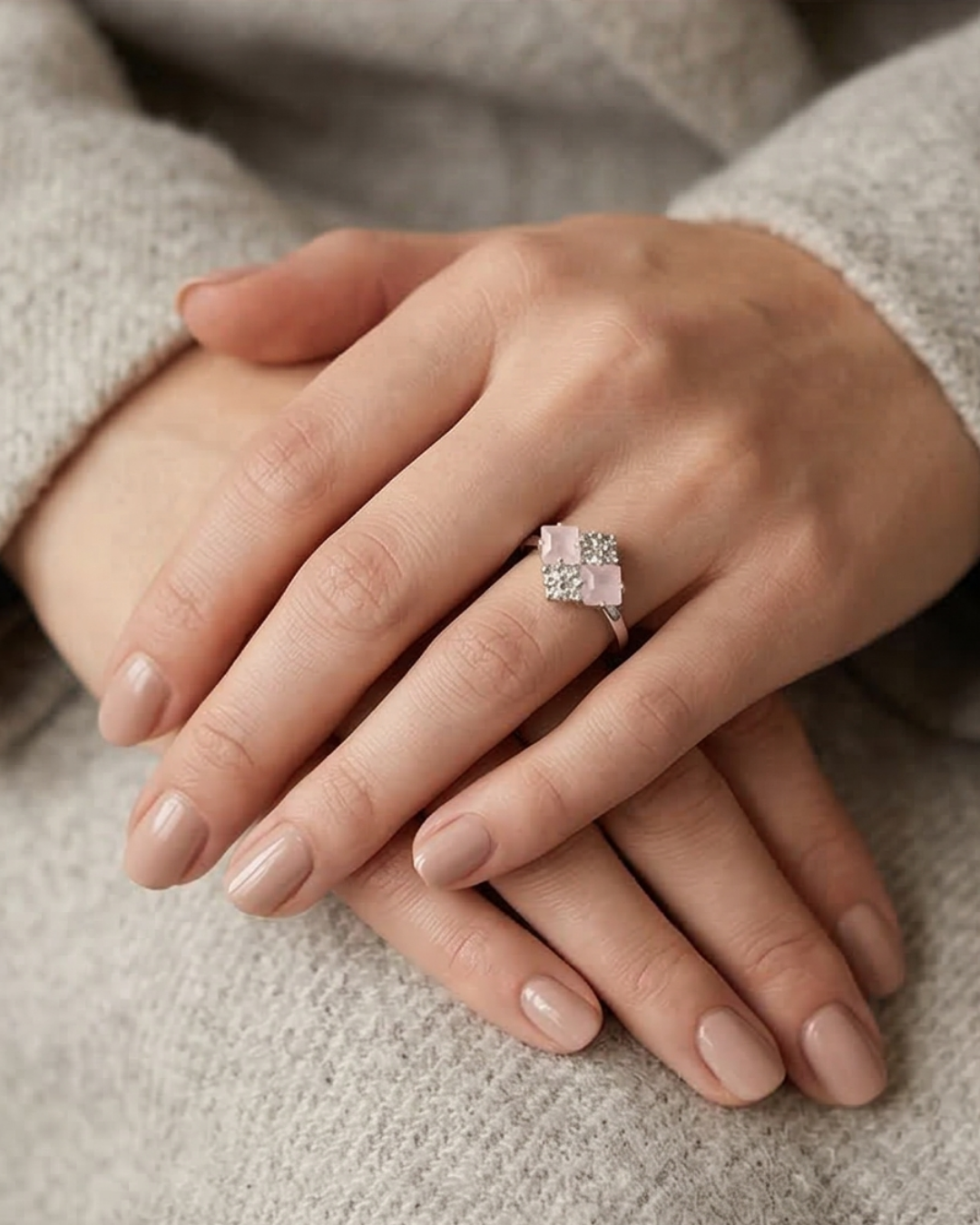 Adjustable Pink & Clear Rhombus Cluster Ring - Image 2
