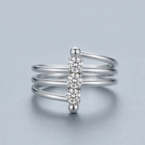 Silver-Tone Triple Layer Diamond-Style Fashion Ring