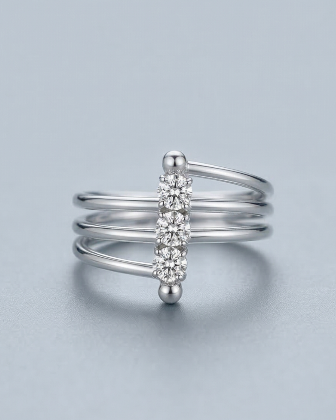 Silver-Tone Triple Layer Diamond-Style Fashion Ring