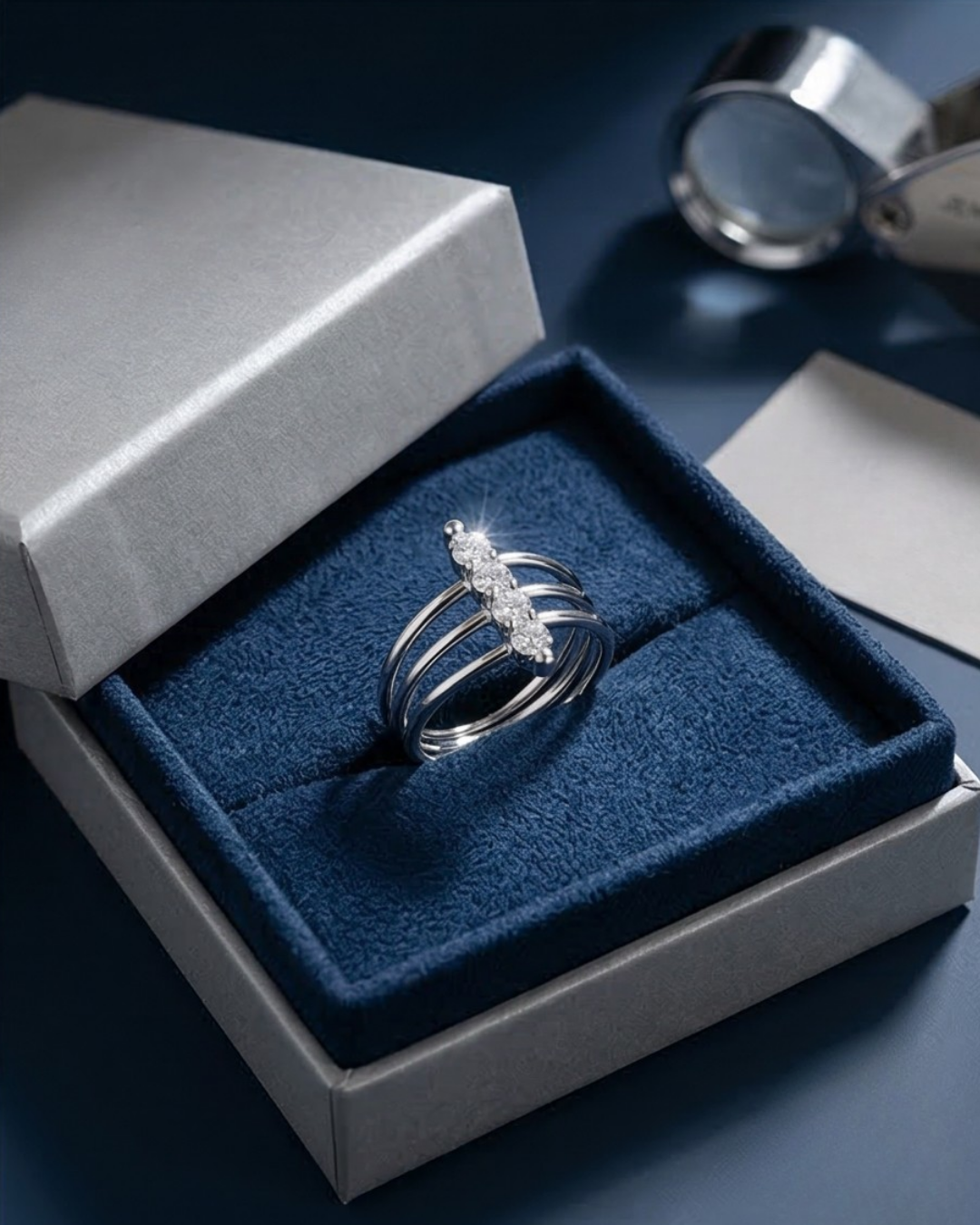 Silver-Tone Triple Layer Diamond-Style Fashion Ring - Image 2