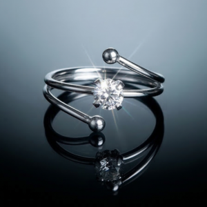 Silver-Tone Adjustable Bypass Solitaire Ring