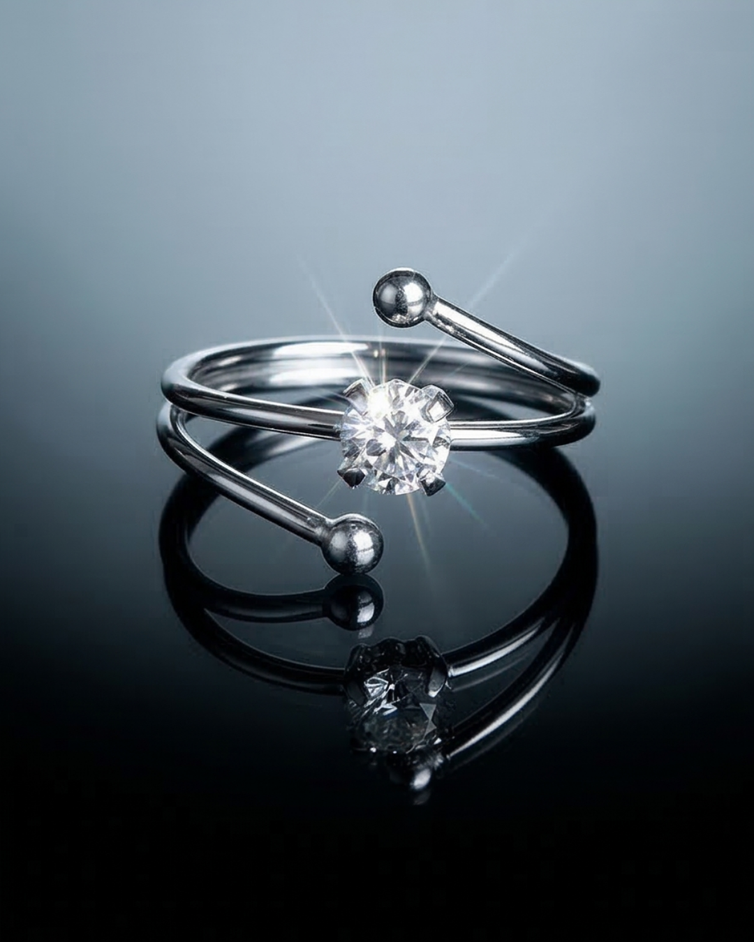 Silver-Tone Adjustable Bypass Solitaire Ring