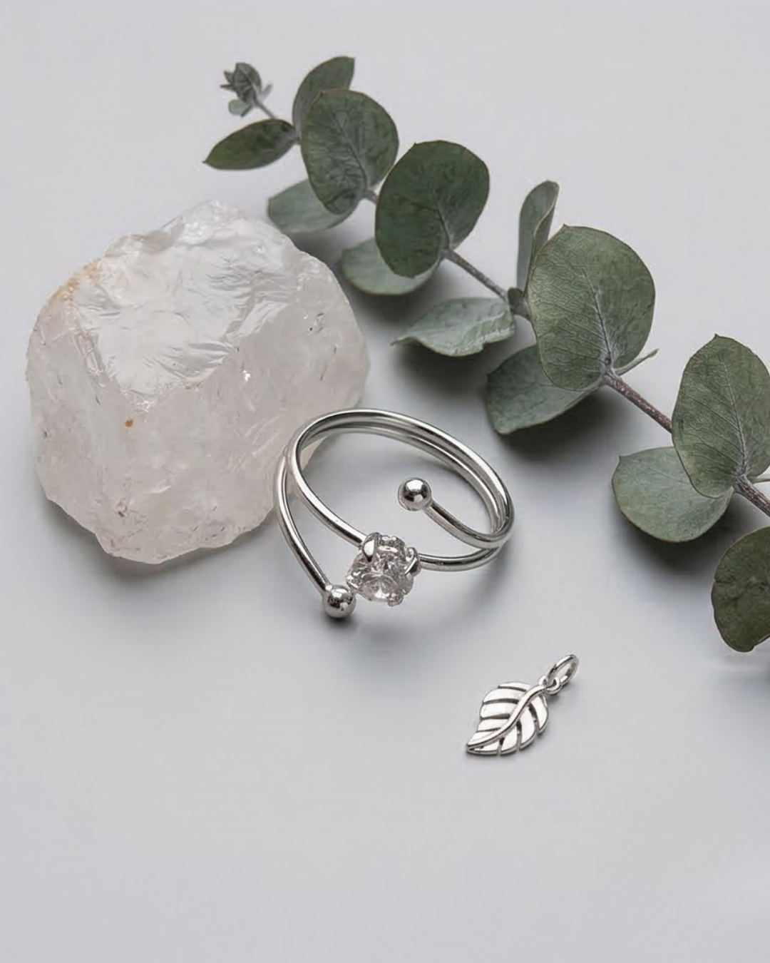 Silver-Tone Adjustable Bypass Solitaire Ring - Image 3