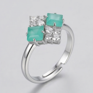 Adjustable Seafoam Green & Clear Rhombus Cluster Ring