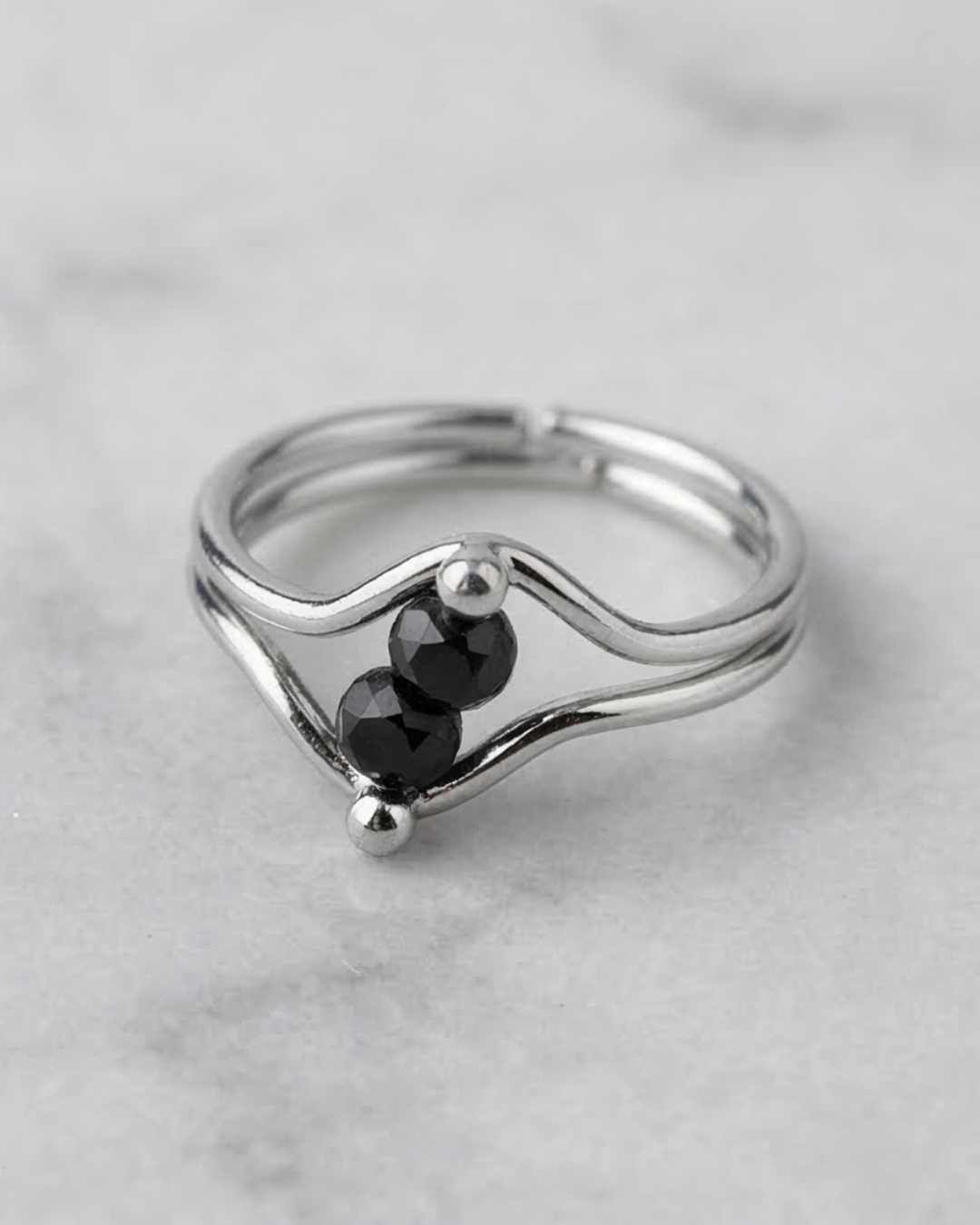 Black Dual-Stone Bypass Ring