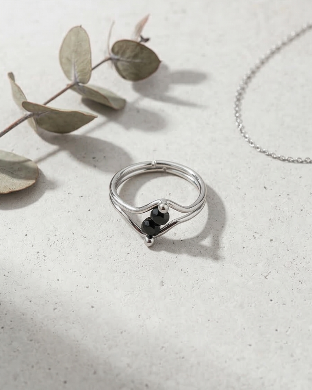 Black Dual-Stone Bypass Ring - Image 2