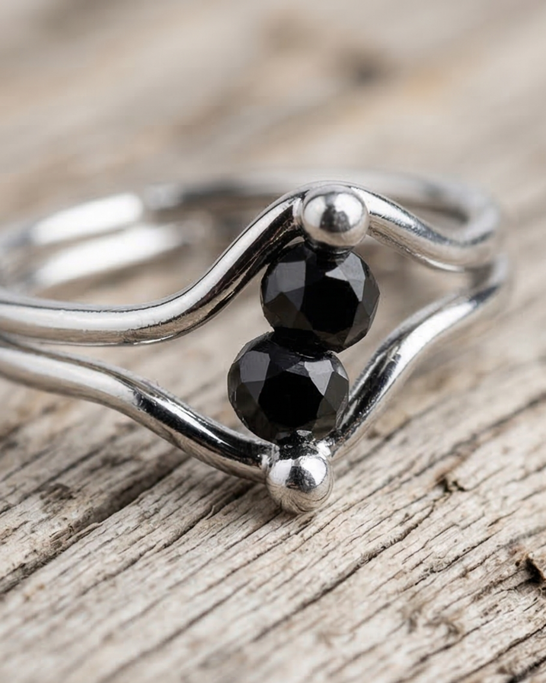 Black Dual-Stone Bypass Ring - Image 3
