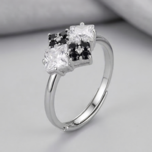 Rhombus Cluster Ring - Silver-Tone Black