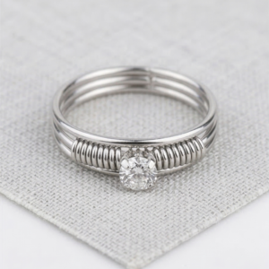 Silver-Tone Textured Band Solitaire Ring