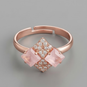 Adjustable Rose Gold Pink & Clear Rhombus Cluster Ring