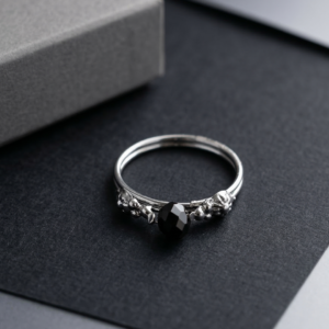 Black Crystal Solitaire Stacking Ring