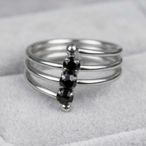 Silver-Tone Triple Layer Black Stone Ring