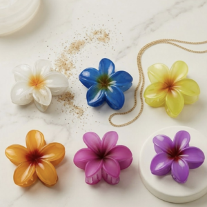 Matte Tropical Plumeria Flower Hair Claw Clip
